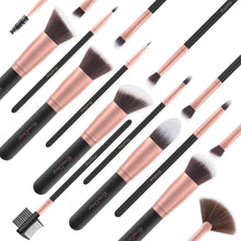 Carica l&#39;immagine nel visualizzatore di Gallery, Pennelli Make Up EmaxDesign 17 pezzi Set di pennelli per trucco Fondotinta Cipria Crème Liquido Professionali Pennelli per volto ombretti e sopracciglio (Oro Rosa)