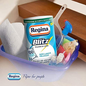 Regina Blitz Carta Casa, Confezione da 1 Rotolo, 100 Maxi-Fogli a 3 Veli, Confezione in Carta Riciclabile, Pulisci e Asciughi in un Lampo, Carta 100% Certificata FSC