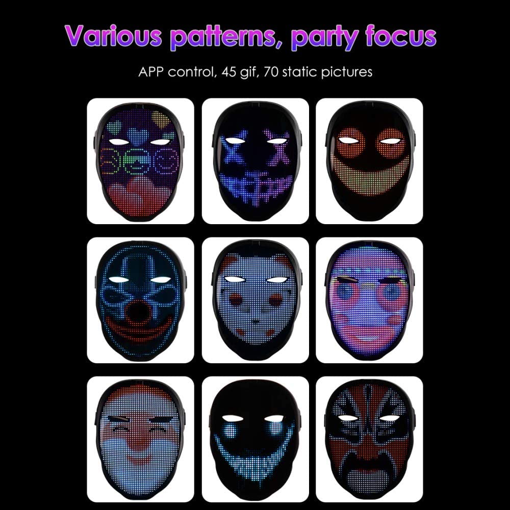 Maschera LED Tnamdan Con App - 45 Animazioni, 70 Immagini E Caricamento Foto Per Halloween E Feste