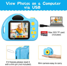 Carica l'immagine nel visualizzatore di Gallery, Fotocamera per Bambini Giocattolo Videocamera Digitale per Bambini Giocattoli Regalo Per Bambini Schermo HD da 2 pollici 1080P 32 GB TF Card da 3 a 12 anni Ragazzi e Ragazze … (blu)