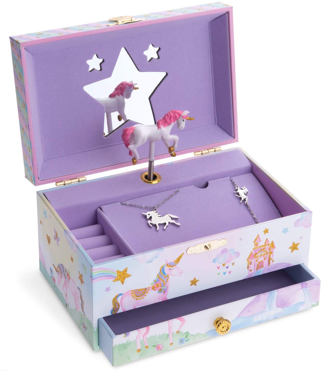 Jewelkeeper - Carillon portagioielli con Unicorno e Set di Gioielli pe –