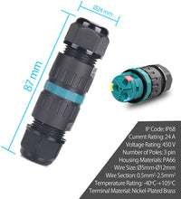 Carica l&#39;immagine nel visualizzatore di Gallery, Connettore per cavo impermeabile IP68 Confezione da 2 Ø4mm-Ø12mm Certificazione TÜV Manicotto di collegamento elettrico a 3 poli per giardino | Scatola di giunzione impermeabile a 2 vie da esterno