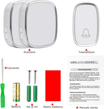Carica l'immagine nel visualizzatore di Gallery, YYQ Campanello Senza Fili da Esterno Impermeabile IP44, Wireless Doorbell con Raggio d’Azione 300M, Indicatore LED, 1 Trasmettitore Pulsante e 2 Ricevitori, 5 Volume Regolabile, 36 Suonerie (Bianco)