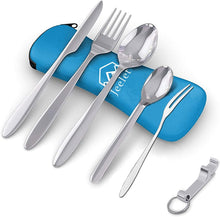 Carica l'immagine nel visualizzatore di Gallery, FYSHOP Set di Posate da Campeggio Viaggio in Acciaio Inossidabile Posate Portatili con Custodia in Neoprene Ufficio