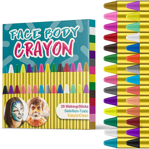JamBer 28 Colori Face Paint, Face pastelli matite da Trucco sicure e atossiche per Bambini, Perfetto per Carnevale, Pasqua, Natale
