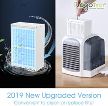 Carica l'immagine nel visualizzatore di Gallery, iLogoTech Aggiornato 3 in 1 Mini Condizionatore Portatile, Raffrescatore d'Aria Evaporativo, Aria Cooler, Umidificatore, Purificatore per Casa, Ufficio, Camera da Letto, All'aperto (3 velocità)