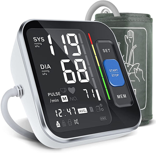 Cazon Misuratore di pressione sanguigna, misuratore di pressione sanguigna digitale automatica per uso domestico, misuratore di frequenza cardiaca con bracciale, 2 × 120 set di memoria (Black)
