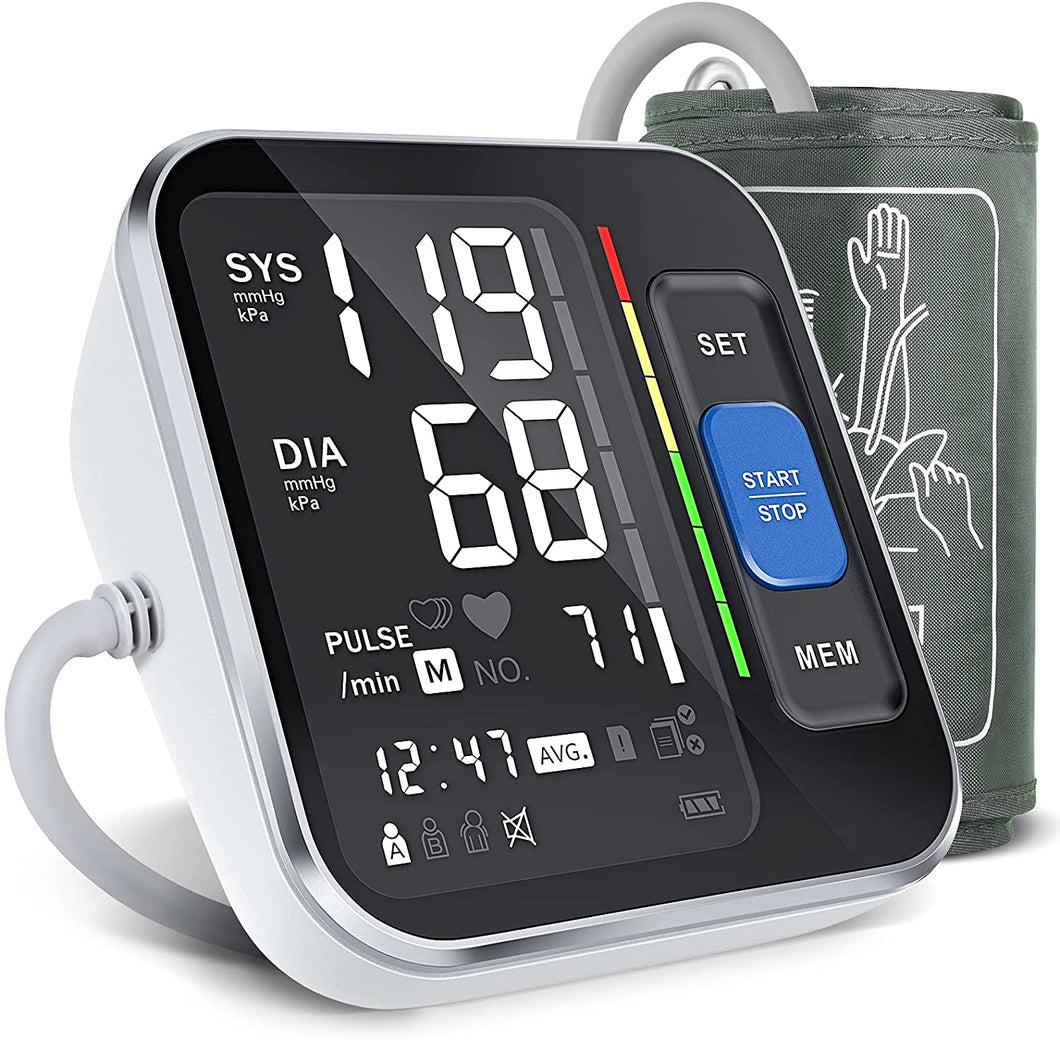 Cazon Misuratore di pressione sanguigna, misuratore di pressione sanguigna digitale automatica per uso domestico, misuratore di frequenza cardiaca con bracciale, 2 × 120 set di memoria (Black)
