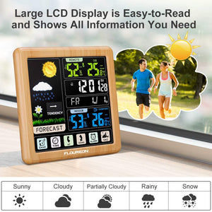 FLOUREON Stazione Meteorologica Automatica Digitale Wireless Colore del legno - Ilgrandebazar