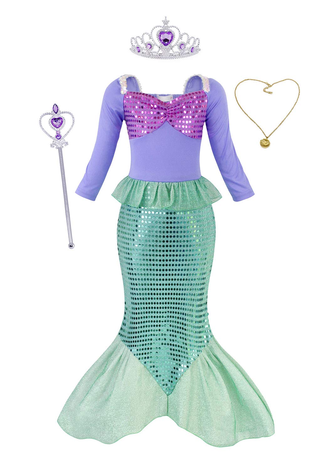 AmzBarley Il Costume della Sirenetta Ariel 7-8 anni, Verde Con Accessori - Ilgrandebazar