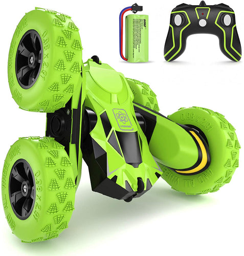 SGILE Ricaricabile Macchina Telecomandata per Bambini, 4WD Auto Telecomandata con Batteria Ricaricabile, RC Macchina Acronazia Rotazione a 360 Gradi Regalo Verde