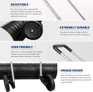 ORIENTOOLS - Pala da Neve Resistente, Regolabile, con Ruote Steel Handle