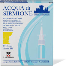 Carica l'immagine nel visualizzatore di Gallery, Acqua di Sirmione | Ideale per naso chiuso. Può essere utilizzata con spray nasale o in aerosolterapia. Prodotto 100% naturale, adatto per adulti e bambini. 6 Flaconcini da 15 ml.