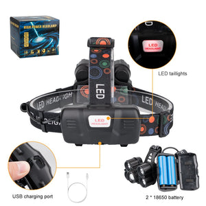 Eletorot Torcia Lampada Frontale LED 100000 ore o più, 2000LM Grigio-1pc - Ilgrandebazar