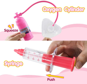 Victarvos Kit Dottore Giocattolo per Bambini 3 Anni, Medico Dottoressa Giocoin con Luci e Suono in Rosa, Giochi di Ruolo per Bambina, Bambola Giocattolo, 15 Pezzi