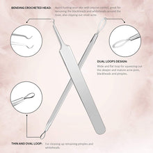Carica l&#39;immagine nel visualizzatore di Gallery, Pinza Rimozione Punti Neri Naso Leva Comedoni IZUKU [GARANZIE A VITA] Blackhead Remover Kit Acciaio da 6 Strumenti Professionali con Due Estremità,togli i Punti Bianchi e le Macchie Acne dal Viso