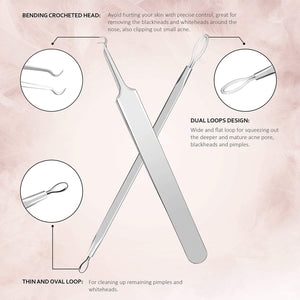 Pinza Rimozione Punti Neri Naso Leva Comedoni IZUKU [GARANZIE A VITA] Blackhead Remover Kit Acciaio da 6 Strumenti Professionali con Due Estremità,togli i Punti Bianchi e le Macchie Acne dal Viso