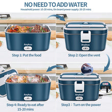 Carica l&#39;immagine nel visualizzatore di Gallery, Anykuu 60 W Scaldavivande Elettrico Portatile 1.8L Porta Pranzo Termico 3 in 1(12V/24V/220V) per Auto Camion e Ufficio Lunch Box Riscaldatore 60W Scalda Vivande Portatile con Forchetta e Cucchiaio