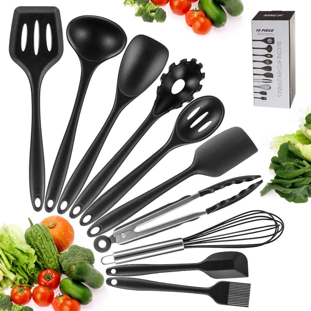 Newdora Set di Utensili da Cucina in Silicone, Resistente al Calore Nero