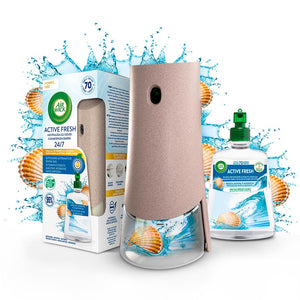 Air Wick Active Fresh Deodorante per Ambienti, Confezione con 1 Diffusore Automatico senza gas, 1 Ricarica alla Fragranza Brezza Marina e Magnolia 228ml, 2 Pile AA, Neutralizza Odori 24/7