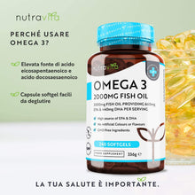 Carica l'immagine nel visualizzatore di Gallery, Omega 3 Olio di Pesce da 2000 mg - 660 mg EPA e 440 mg DHA per Porzione - 240 SoftGel Capsule di Olio di Pesce Puro - Fornitura per 4 Mesi - Prodotto nel Regno Unito da Nutravita