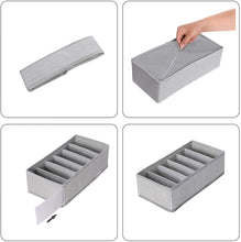 Carica l'immagine nel visualizzatore di Gallery, SONGMICS Divisore per Cassetti, Portabiancheria Pieghevole, Organizzatore per Guardaroba, per Slip Calzini Reggiseni Cravatte, Set di 4, Grigio Chiaro RYUS04W