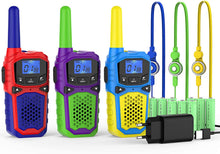 Carica l'immagine nel visualizzatore di Gallery, woktok Walkie Talkie Ricaricabile per Bambini 8 canali Funzione VOX Fino a 3 km in Area Aperta con Schermo LCD retroilluminato Ideale per attività avventurose all'aperto Gioca in Campeggio (3packs)