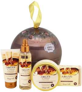 Bottega Verde, Confezione Regalo Donna Palla di Natale"Argan del Marocco", con Burro Corpo (150ml), Crema mani (75 ml), Deodorante Profumato (125 ml) e Saponetta Detergente (150 g)