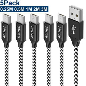 GIANAC Cavo Micro USB,[5 Pezzi:0.25m 0.5m,1m,2m,3m] Nylon USB USB... - Ilgrandebazar