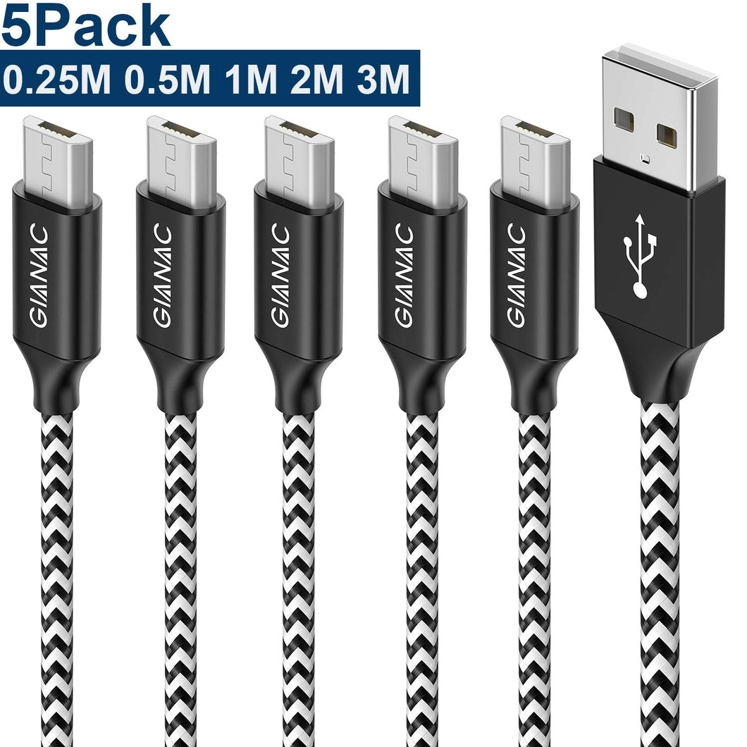 GIANAC Cavo Micro USB,[5 Pezzi:0.25m 0.5m,1m,2m,3m] Nylon USB USB... - Ilgrandebazar
