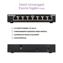Carica l&#39;immagine nel visualizzatore di Gallery, NETGEAR GS308 Switch Ethernet 8 porte, Gigabit desktop, hub ethernet...