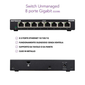 NETGEAR GS308 Switch Ethernet 8 porte, Gigabit desktop, hub ethernet...