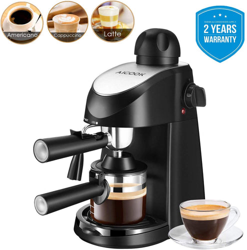 Macchina caffe espresso, Aicook 8 bar semiautomatica macchina 4-cup, Nero - Ilgrandebazar