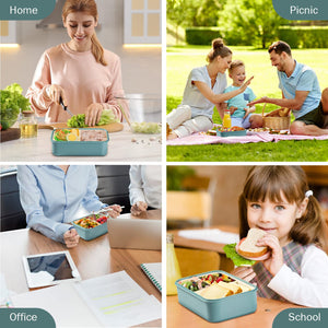 Diboniur Lunch Box, Porta Pranzo con Posate, 1400ml Bambino Adulto Bento Box con 3 Scomparti, Schiscetta Contenitore Pranzo per Microonde Lavoro Picnic Ufficio (Blu)