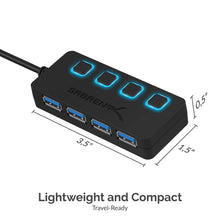 Carica l&#39;immagine nel visualizzatore di Gallery, Sabrent a 4 porte Hub USB 3.0 con interruttori di alimentazione 3.0, Nero