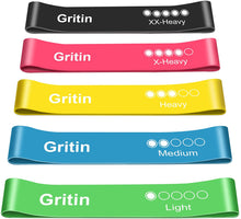 Carica l&#39;immagine nel visualizzatore di Gallery, Gritin Elastici Fitness, [Set di 5] Banda Elastica Fasce Elastiche di Resistenza di Lattice con Istruzioni per l&#39;esercizio in Italiano e Borsa per Il Trasporto per Crossfit, Yoga, Pilates Nero-Rosa-Giallo-Blu-Verde