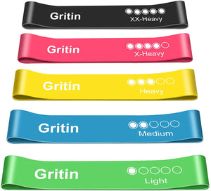 Gritin Elastici Fitness, [Set di 5] Banda Elastica Fasce Elastiche di Resistenza di Lattice con Istruzioni per l'esercizio in Italiano e Borsa per Il Trasporto per Crossfit, Yoga, Pilates Nero-Rosa-Giallo-Blu-Verde