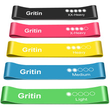 Carica l'immagine nel visualizzatore di Gallery, Gritin Elastici Fitness, [Set di 5] Banda Elastica Fasce Elastiche di Resistenza di Lattice con Istruzioni per l'esercizio in Italiano e Borsa per Il Trasporto per Crossfit, Yoga, Pilates Nero-Rosa-Giallo-Blu-Verde