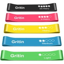 Carica l&#39;immagine nel visualizzatore di Gallery, Gritin Elastici Fitness, [Set di 5] Banda Elastica Fasce Elastiche di Resistenza di Lattice con Istruzioni per l&#39;esercizio in Italiano e Borsa per Il Trasporto per Crossfit, Yoga, Pilates Nero-Rosa-Giallo-Blu-Verde