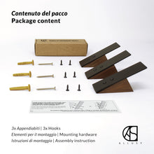 Carica l&#39;immagine nel visualizzatore di Gallery, ALLUSY Set 3 Ganci Appendiabiti da Parete Design Legno e Metallo - Attaccapanni da Muro Moderno - Gancio con Viti per Ingresso, Cucina - Appendi Accappatoio Bagno