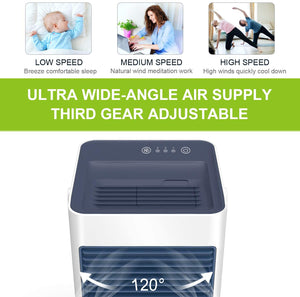 TedGem Climatizzatore Portatile, Mini Condizionatore Portatile, Mini Raffreddatore d'Aria USB, 3 in 1 Aria Condizionata, Umidificatore, Ventilatore da Scrivania, 3 velocità per la Stanza/L'Ufficio