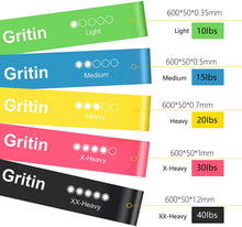 Carica l&#39;immagine nel visualizzatore di Gallery, Gritin Elastici Fitness, [Set di 5] Banda Elastica Fasce Elastiche di Resistenza di Lattice con Istruzioni per l&#39;esercizio in Italiano e Borsa per Il Trasporto per Crossfit, Yoga, Pilates Nero-Rosa-Giallo-Blu-Verde
