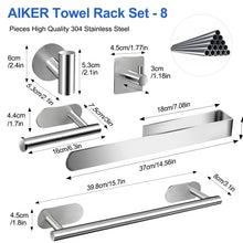 Carica l'immagine nel visualizzatore di Gallery, AIKER Porta Asciugamani Bagno,Set di Accessori, Adesivo 8PCS,Acciaio Inossidabile 304 Ispessito di Alta Qualità, Per Mobili o arredo a Parete