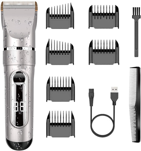 Tagliacapelli Professionale Elettrico Macchinetta Per Capelli Regolabarba Uomo Impermeabile IPX7 Lama Regolabile Ceramica Titanio Schermo LCD