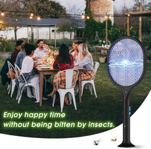 Carica l'immagine nel visualizzatore di Gallery, Racchetta Zanzare Elettrica Ricaricabile 2 in 1, 3800V Swatter Insetti Elettrico 5 Strati Protezione Maglia, 3 LED Trappola per Zanzare, con Manico Staccabile per Uso Esterno Interno Nero