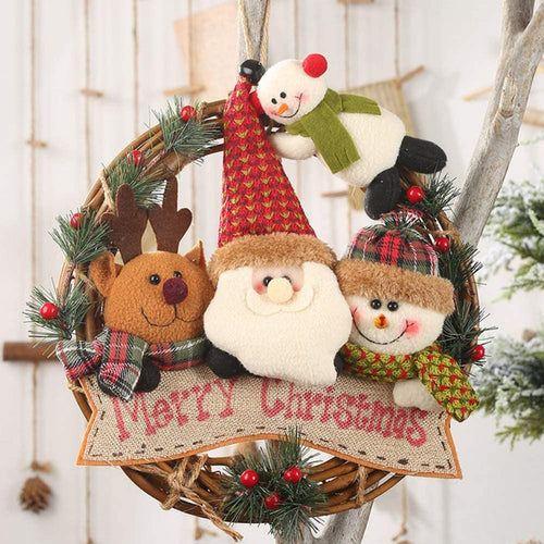 Ghirlanda Natalizia per Porta,Decorazioni da Appendere Cervi Pupazzo di Neve di Babbo Natale,Porta Ciondolo in Rattan Natalizio Appeso,Forniture per la Disposizione della Scena del Battente Pendente