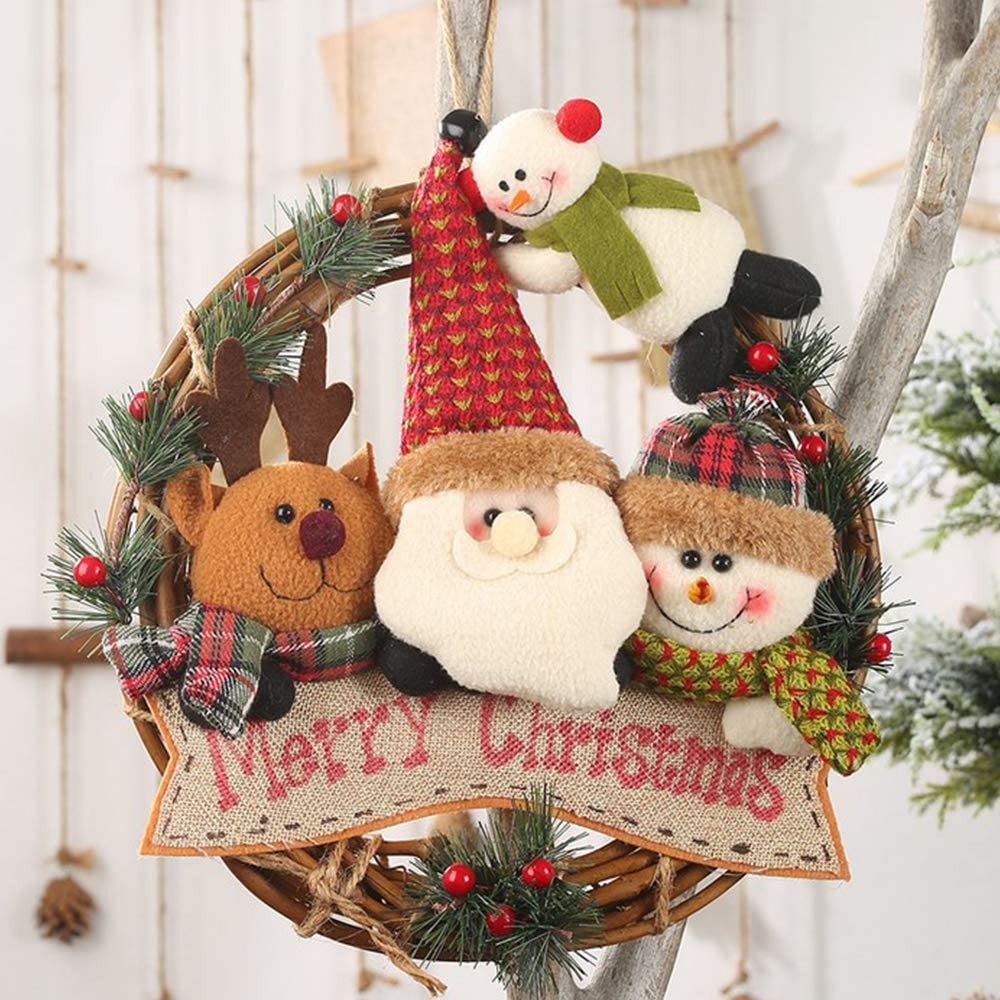 Ghirlanda Natalizia per Porta,Decorazioni da Appendere Cervi Pupazzo di Neve di Babbo Natale,Porta Ciondolo in Rattan Natalizio Appeso,Forniture per la Disposizione della Scena del Battente Pendente