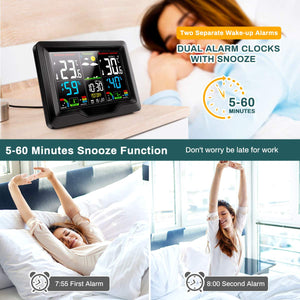 zerotop Stazione Meteo Automatica Digitale Wireless Meteorologica con Ampio Schermo LCD Display Sveglia Tempo Data Temperatura umidità Previsioni di Tempo con Sensore Esterno Wireless