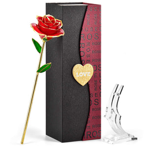 FORGIFTING Fiore di Vera Rosa Placcata con Oro 24K, Rose Rossa - Ilgrandebazar