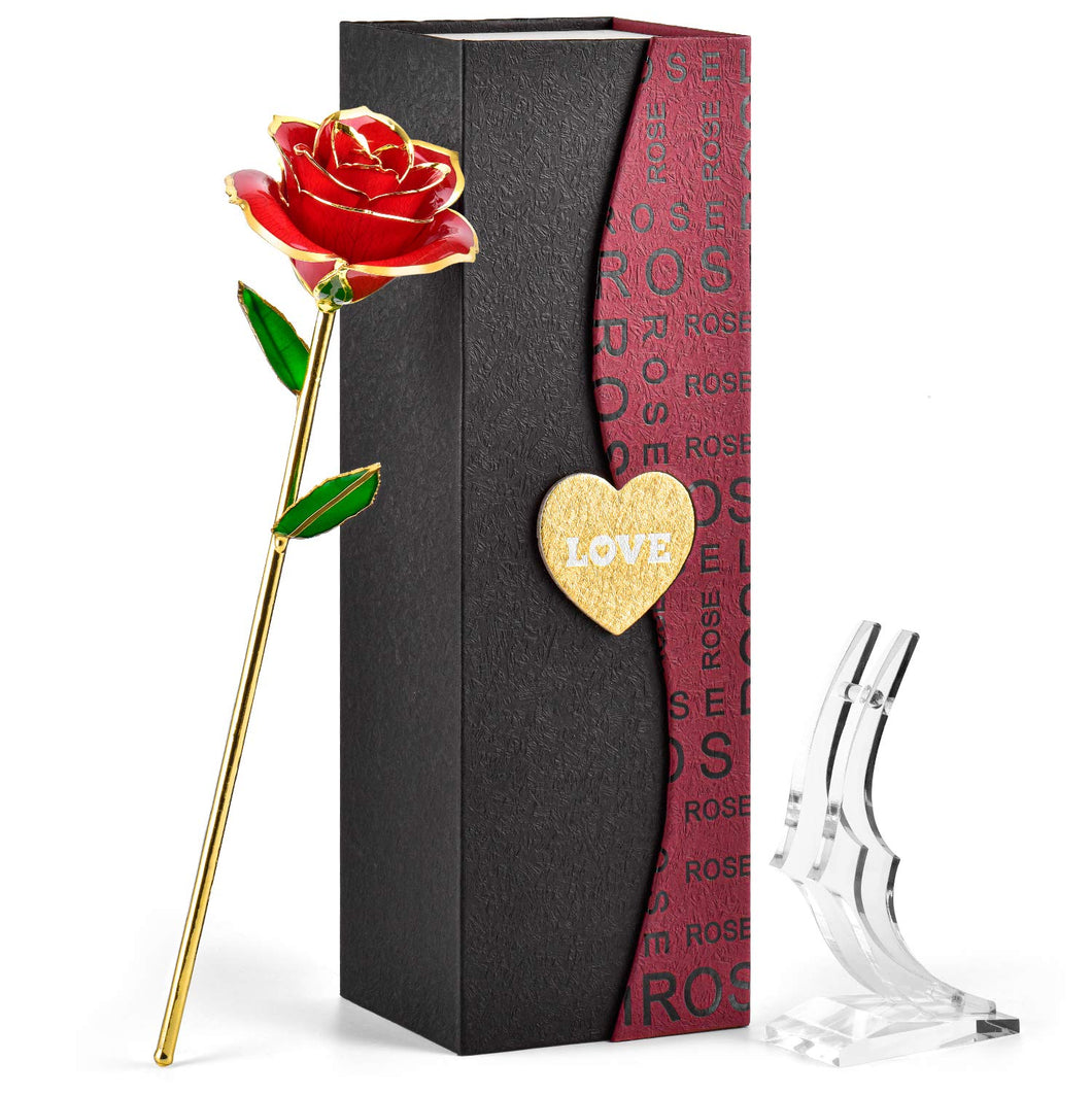 FORGIFTING Fiore di Vera Rosa Placcata con Oro 24K, Rose Rossa - Ilgrandebazar